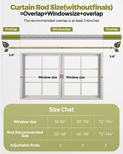 Hikmlk Curtain Rods For Window 28-48 Inch, Leaf Shaped Handmade Metal Telescoping Single Window Rods, Small Short Thick Antique Gold Bronze Brass Adjustable Drapery Rods For Bedroom Outdoor #TOP5