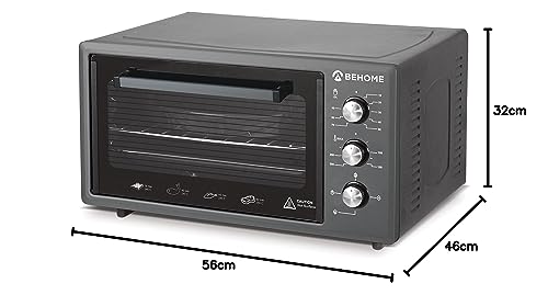 Behome Four électrique 48 litres ventilé émaillé auto-nettoyant avec lumière intérieure | température jusqu'à 320° double verre résistant à la chaleur et minuterie 2 plaques et 1 grille (noir) – Image 6