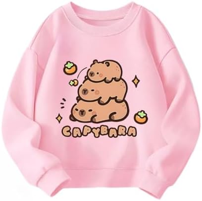 Jongens, meisjes, cartoon, capybara, sweatshirt, veelzijdige, modie, casual trui, ronde hals, nieuwe tops,zwart,130cm