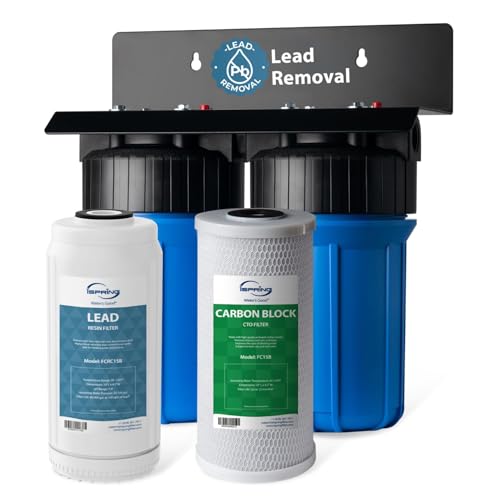 iSpring WGB21B-PB 2-Stage Whole House Water Filtration System w/ 10” x 4.5” Carbon Block FC15B and Lead Reducing Filter FCRC15B, 1" Inlet/Outlet Ports