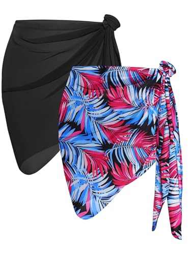 Image of CHICGAL 2 Pieces Women Beach Sarong Bathing Suit Wrap Skirt Sheer Bikini Swimsuit Cover Ups for Swimwear