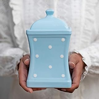 City to Cottage Light Sky Blue and White | Polka Dot Spotty | Handmade Hand Painted | Large 31.5oz/900ml Ceramic Kitchen Storage Jars with Lid | Food Containers | Canisters