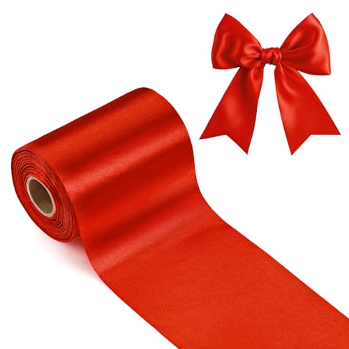 G2PLUS Ruban de Satin Rouge 10 cm x 20M: Ruban Cadeau Large Bolduc Rouge pour une Grande Ouverture, Découpe, Cérémonie, Nœud, Déco de Noel