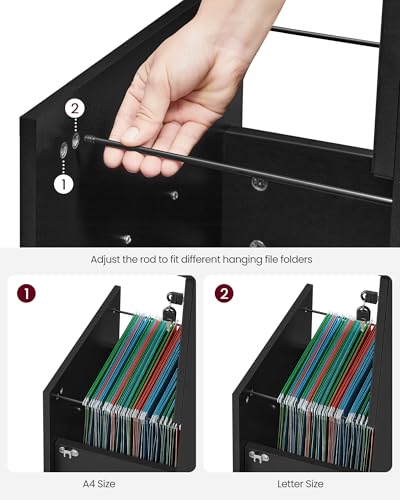 Image of VASAGLE CUSTOS Collection - 2-Drawer File Cabinet, Locking Filing Cabinet for Home Office, Small Rolling Printer Stand, A4, Letter-Size Hanging Files, Assembly Required, Black ULCD27BKV1