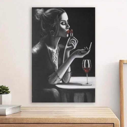 Peinture toile portrait de fille au vin pour déco salon chic