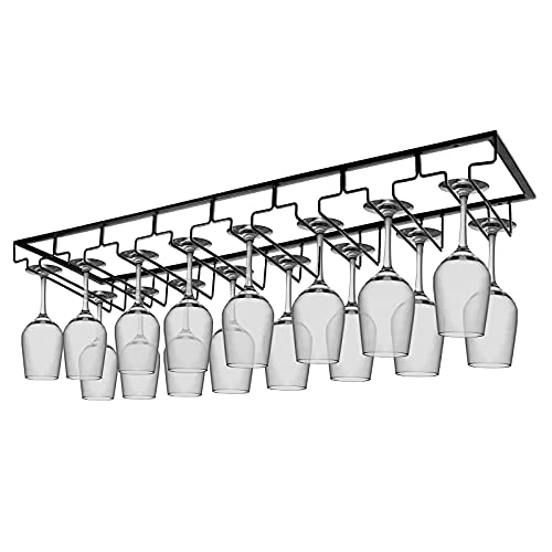 Xverycan Wine Glass Rack Under Cabinet, 8 Row Extreme Large Stemware Hanger, Metal Wine Goblet Holder, DIY Bar Glass Storage Rack for Bar Counter, Kitchen, Screws Included (Black)