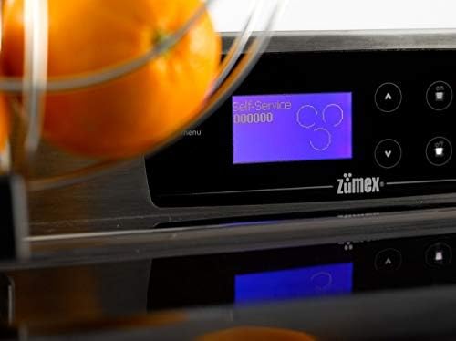 Close-up of the Zumex Essential Pro digital control panel displaying 'Self-Service' and fruit counter.