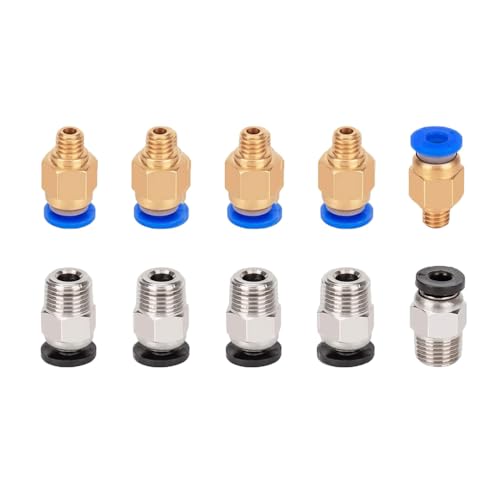 Aiqeer 10 Pieces 3D Printer Pneumatic Connector Set (5 Pieces PC4-M6 Pneumatic Quick Fitting and 5 Pieces PC4-M10 Pneuma