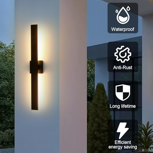 Image of Black Modern LED Outdoor Wall Sconce 31.5 inch Long Outdoor Wall Lights Exterior Lighting Fixtures for House Porch Patio Garage Front Door, Easily Install Anywhere
