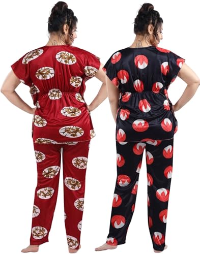 Image of Fabme Women's Satin Plain Kaftan Top & Pyjama Set