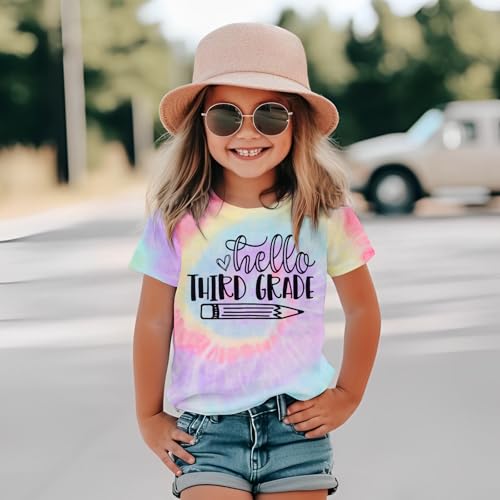 KEKEMI Kid Girls First Day of School Shirt Hello Kindergarten First/Second/Third Grade Tshirt Back to School Tees Tops 4-10Y3