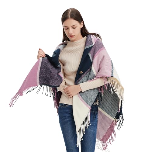 Image of Womens Blanket Scarf Buffalo Plaid Long Warp Shawls Fashion Tartan Knit Winter Warm Lattice Scarves