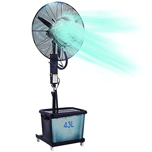 Ventilador de pedestal oscilante con nebulizador, altura ajustable con oscilación de 90°, 3 velocidades de enfriamiento y tanque de 12 galones, nebulizador de pie negro para exteriores (81 c