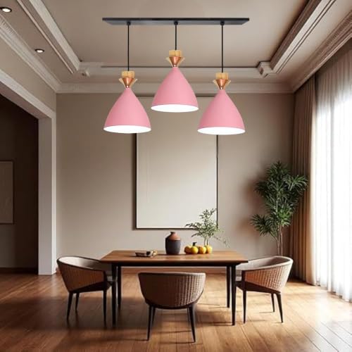 Image of Triple Dome Pink Aluminium Hanging Pendant Light Drop, Antique Modern Ceiling Lamp, E-27 Holder (Bulb is not Included) 3 Light Linear Set