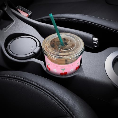 Image of YR Reusable Neoprene Insulator Sleeve for Iced Coffee Cups, 3 Pack Coffee Coolies sleeves for Iced & Hot Drinks, Cold Beverage Cooler Compatible with Starbucks Coffee and More (Cute Cherry)