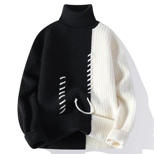 Men's Knitted Turtleneck Sweater Patchwork Casual Pullover Loose Warm Street Sweater4