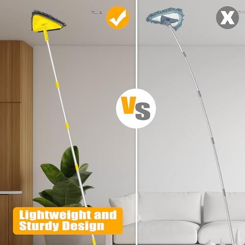 JEHONN Wall Mop with Long Handle 80 Inches, Upgraded 180° Collapsible Baseboard Cleaner Tool with Squeegee, Ceiling Duster with 3 Microfiber and 3 Chenille Pads for Cleaning Window, Cabinet (Yellow) by JEHONN - Image 5