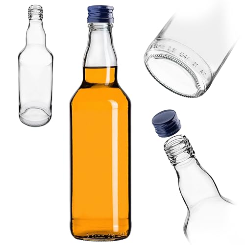 KADAX Botellas de vidrio para rellenar, 500 ml, 1 unidad, botellas de licor vacías con tapón de rosca, botellas de zumo, botellas para licor, botellas de licor (azul)