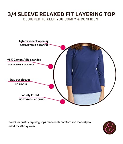 Esteez 3/4 Sleeve Tops For Women - Women's T-Shirts - T-Shirts For Women - Blue Tee Shirts Women - Women T Shirt - Cotton Tshirts For Women (Ex801136 Navy Small) #TOP2
