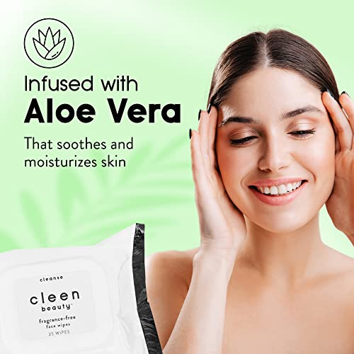 Cleen Beauty Fragrance Free Face Wipes | Soothing And Moisturizing Makeup Remover Wipes With Aloe Vera | Biodegradable Makeup Wipes With Aloe Vera | Makeup Remover Pads - Paraben Free | 2 Pack #TOP2
