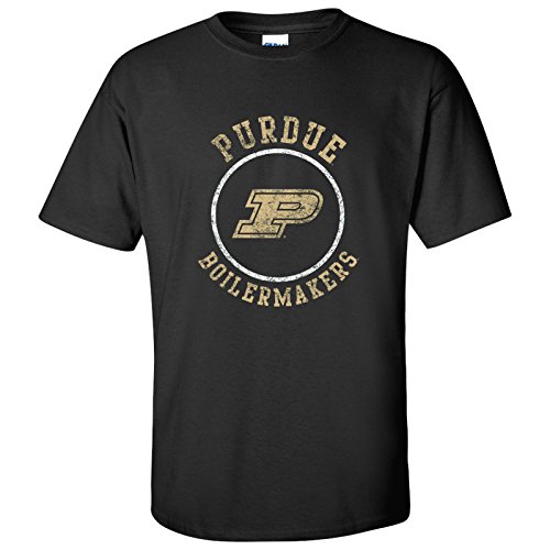 UGP Campus Apparel Purdue Boilermakers Distressed Circle Logo Mens T-Shirt - Large - Black