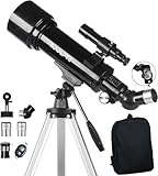 天体望遠鏡 口径70mm 焦点距離500mm 初心者＆家族向け 子供＆大人 天文屈折望遠鏡 AZマウント 高性能多層コーティング スマホ対応 対角ミラー キャリングバッグ ワイヤレスリモコン ブラック