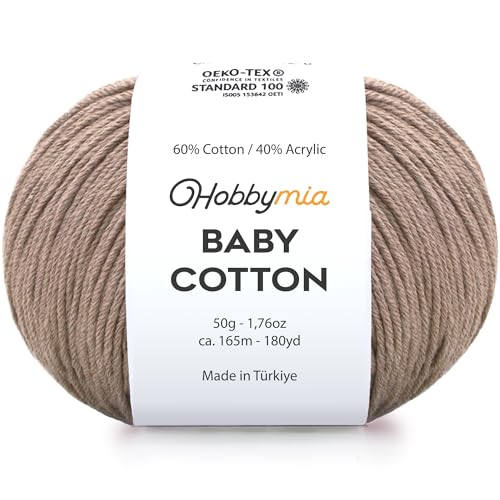 Image of Baby Cotton Blend Yarn - Soft Sport Weight Yarn for Crochet & Amigurumi - 50g /180yds - 60% Cotton 40% Acrylic - Ideal for Baby & Knitting Proj.(Milky Brown, 1 Ball)