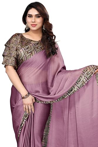 Image of MIRCHI FASHION Saree for Woman Chiffon Georgette Solid with Contrast Border | Lightweight Daily Wear Women's Sari and Printed Blouse Piece