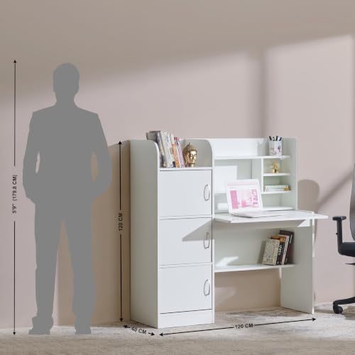 Image of Home Centre | Helios Alton Study Desk | Study Table for Home Office | Engineered Wood | White | 1 Year Warranty