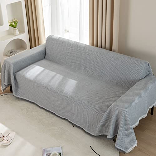 LHGOGO Waffel Sofa Überwurfdecke 180x300cm Große 3 Sitzer Sofaüberwurf Vielseitige Wohndecke als Sofadecke, Couch Überwürf, Sofa Überzug und Tagesdecke mit Deko Quasten - Hellgrau