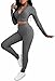 ASKSA Femme Yoga 2 Pièces Costumes de Sport Fermeture Éclair À Manches Longues Crop Top + Leggings Ensembles de Vêtements Fitness Jogging Costume Pantalon Loisirs Outfit(Gris,M)