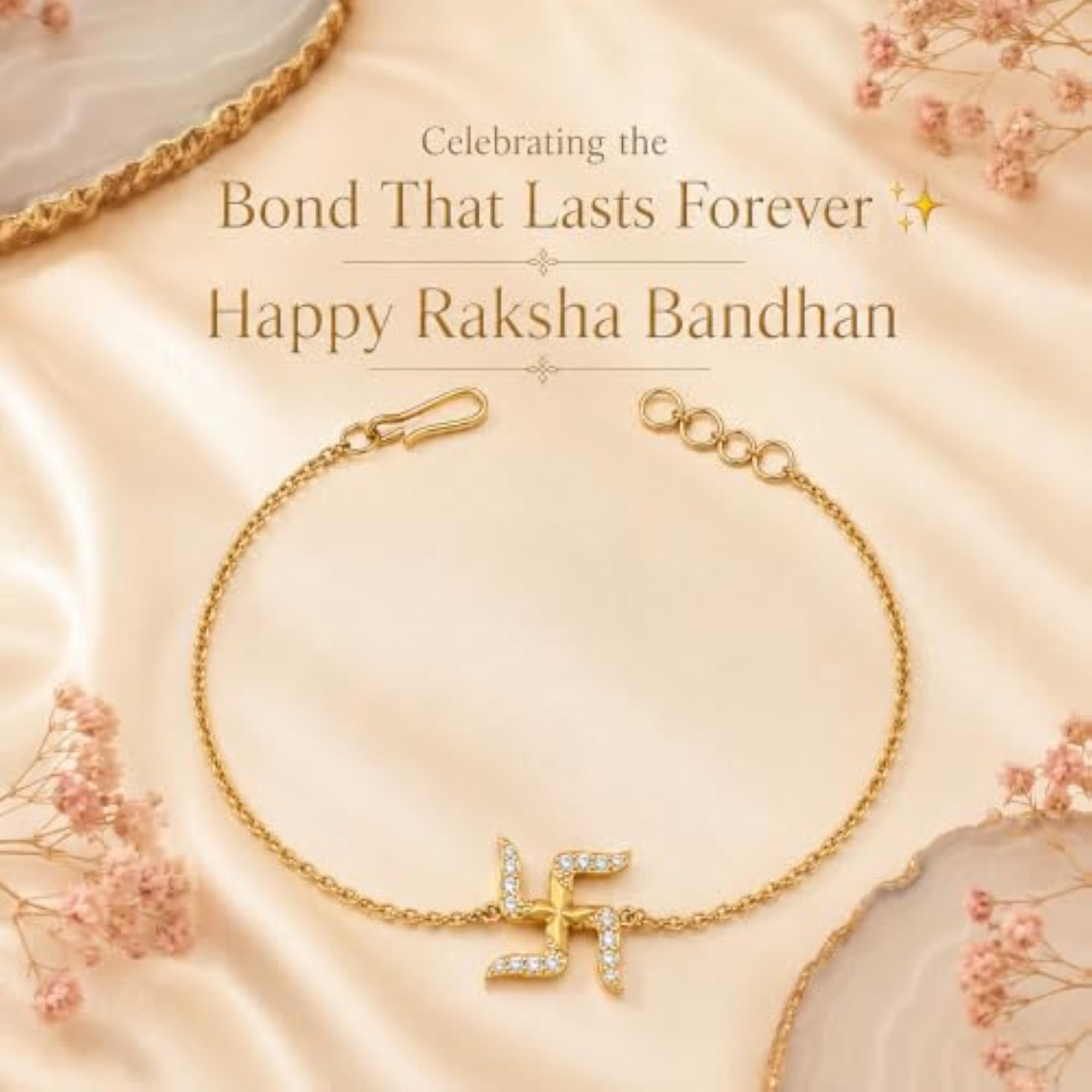 Gold Plated Swastik Rakhi Bracelet for Men & Boys, Adjustable