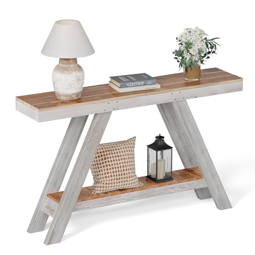 SMARTSTANDARD 60 Inch Farmhouse Console Entryway Table, Reclaimed Wood Console Table for Entrance, 2 Tiers Narrow Long Behind Sofa Table,Rustic Entry