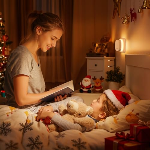 AUVON Nachtlicht Steckdose Hinterleuchtet mit Bewegungssensor und Dämmerungssensor, 4 Stück Night Light Warmweiß 1-50 lm Dimmbar, 8 Einstellbare Helligkeitsstufen für Kinder Flur Treppe Schlafzimmer