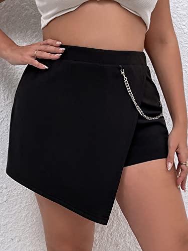 WDIRARA Women's Plus Size Wrap Asymmetrical Hem Chain Strap Skort Skirt Shorts3