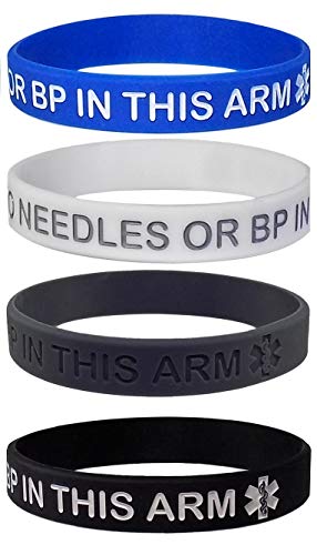 Max Petals Lymphedema Alert NO Needles OR BP This ARM Silicone Bracelet Wristbands (4 Pack Men's)