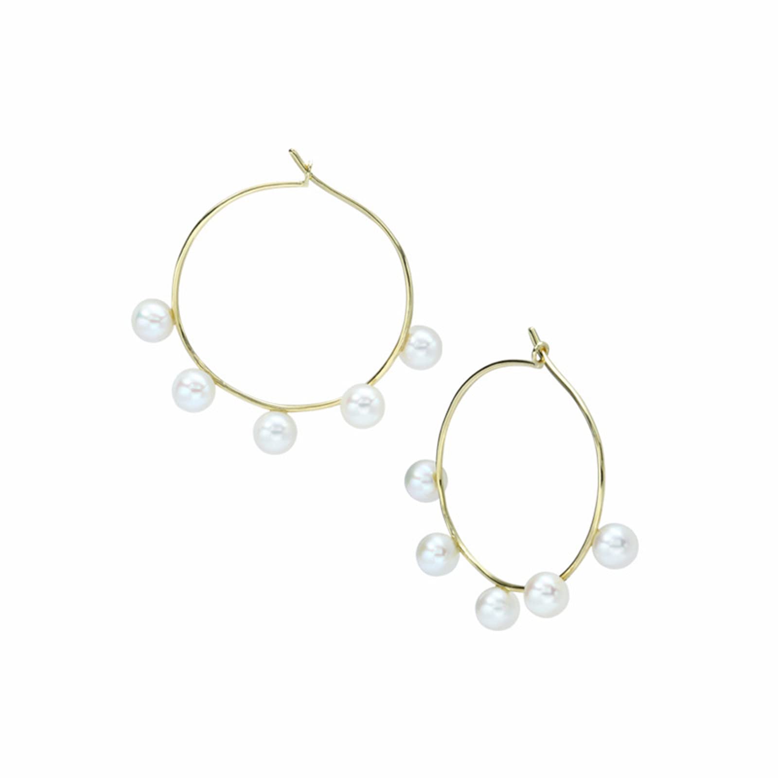 Orecchini Oro Vero 14K Donna Cerchio Di Perla Semplice Oro Orecchini Cerchio Piccoli