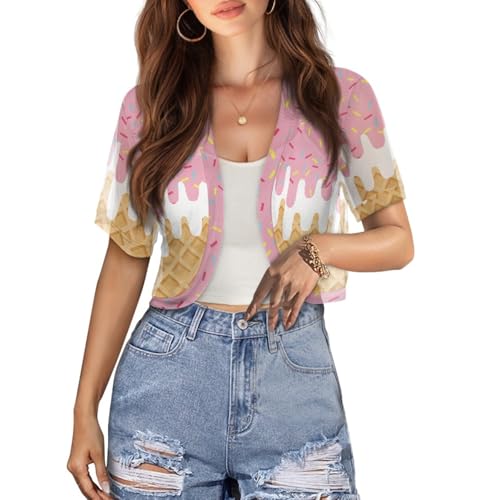 Image of Women's Shrug Short Sleeve Bolero Open Front Knit Party Tulle Cardigan Cropped Cardigan Shoulder Cover Up