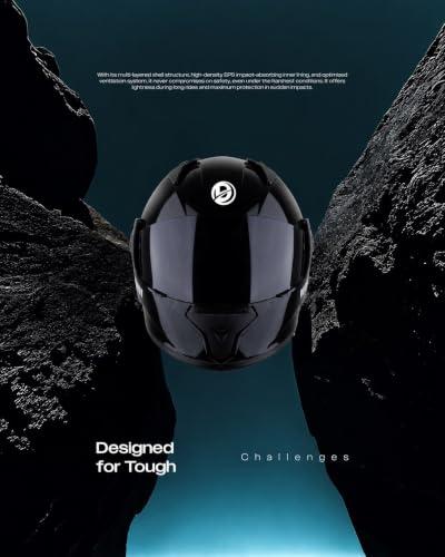 Image of DELETION Full Face Bike Helmet Black | ISI Certified Motorcycle Helmet for Men Impact Resistant ABS Shell | Scratch Resistant Visor | Lightweight Riding for Bike & Scooter
