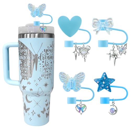 SEMATA Blue Straw Cover for Stanley Cup 30/40 OZ Star Bow Straw Toppers
