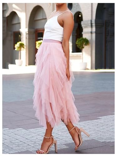 Women's Layered Mesh Tulle Skirt High Waist A Line Tutu Petticoat Midi Skirts3