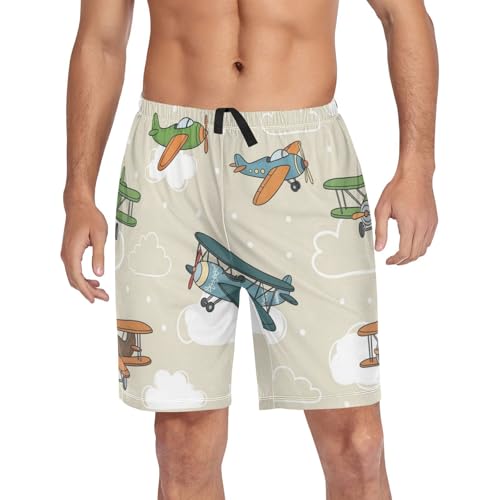 J JOYSAY Cartoon Airplane Sky Pajama Shorts Mens Lounge Sleep Shorts Super Soft Men Pajama Bottoms