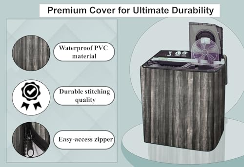 Image of Stylista PVC Washing Machine Cover Compatible for GODREJ 8KG Semi-Automatic Top Loading WS Edge Pro 800 PS, Wooden Pattern Black