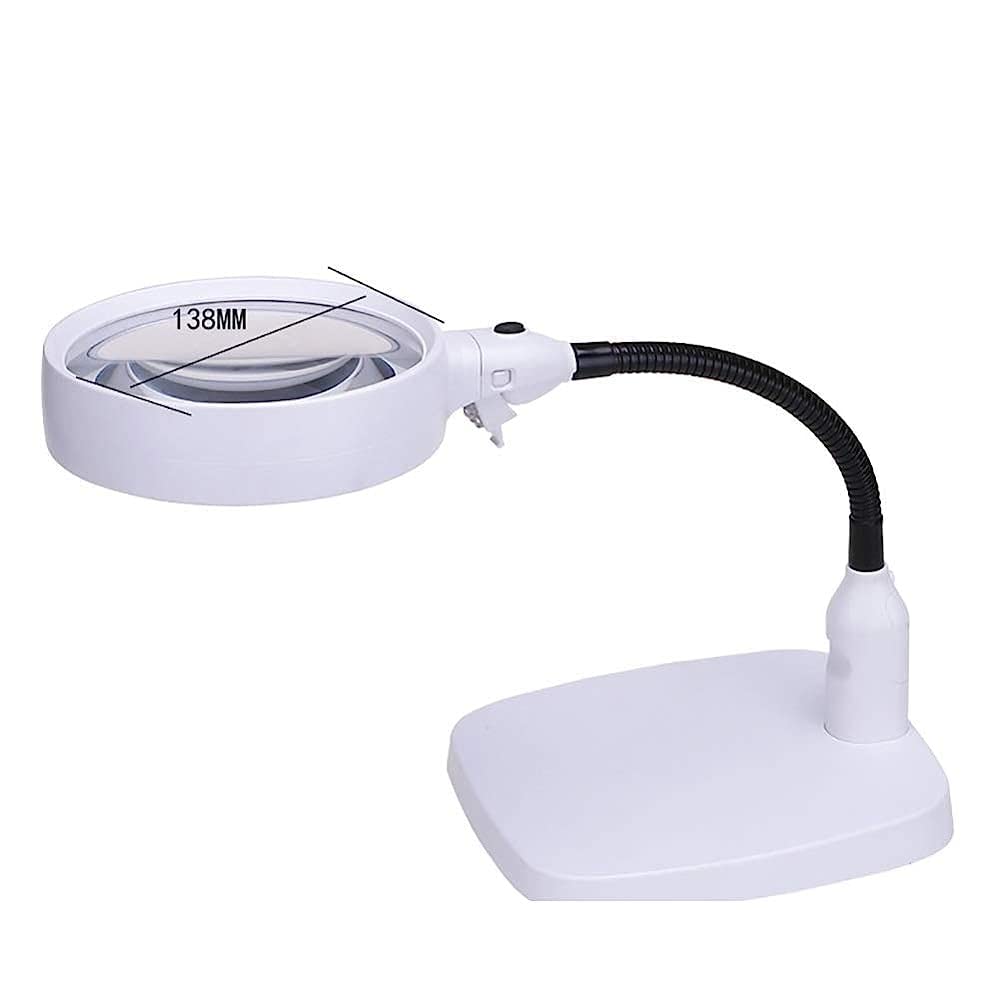 Lupe, mit Licht, Tischlupe, 6 LED-Leuchtlupe, großer Durchmesser für ältere Menschen, zum Lesen, Schweißen, Inspektion, Münzen, Schmuck, Erkundung, Mag/weiß (weiß) charitable