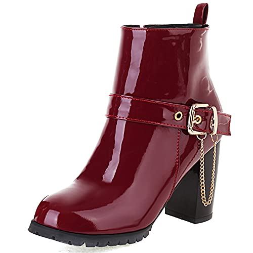 Bottines en cuir brillant pour femme avec talon épais élégant