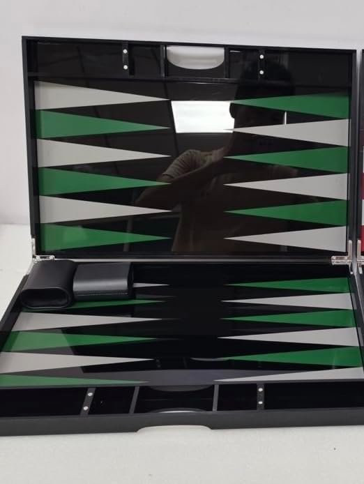 Lucite Acrylic Backgammon Set 18" – Large Premium Board & Pieces, Luxury Black/Green Design, Classic Backgammon Game for Adults & Families, Travel & Home Entertainment (Renewed)