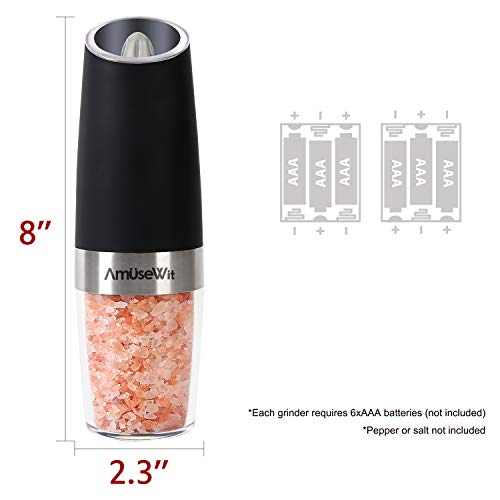 Gravity Electric Salt And Pepper Grinder Set Of 2【White Light】- Battery Operated Automatic Salt And Pepper Mills With Light,Adjustable Coarseness,One Handed Operation,Cleaning Brush,Black By Amusewit #TOP7