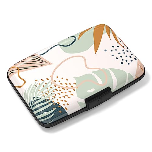 Image of Rimilak Aluminuml Credit Card Holder, Mini Credit Card Wallet RFID Blocking Slim Metal Hard Case for Women Men, Boho Plants