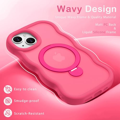 Coque compatible MagSafe iPhone 14 Plus silicone rose support translucide mat - 3