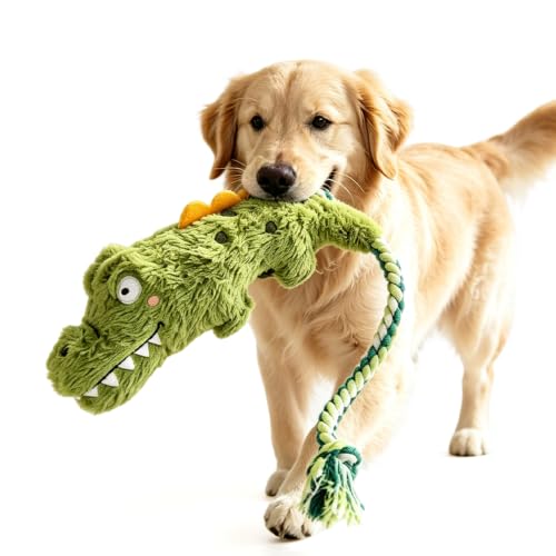 Yilia Fun Knotty Crocodile Dog Chew Toy for Interactive Play (Crocodile) | Cotton Rope and Squeaky Plush, Dog Toys for Chewers, Fetch and Tug-of-War for Small to Large Breeds